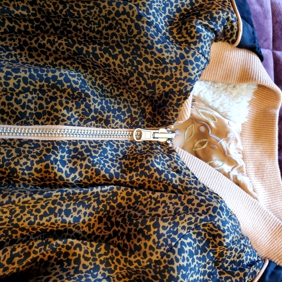 Free People Leopard & Sequin Satin Wicked Games Reversible Bomber Sherpa Jacket - Picture 6 of 9